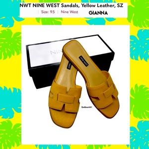 💕 Nine West SPRING GLanna Dark Yellow Leather Sandals Sz 9.5 NIB 🩴👙👗🏖🏝